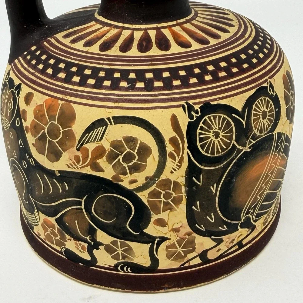 Vtg Greek Corinthian‎ Period 550 BC Oinochoe Jug Reproduction Owl Panther